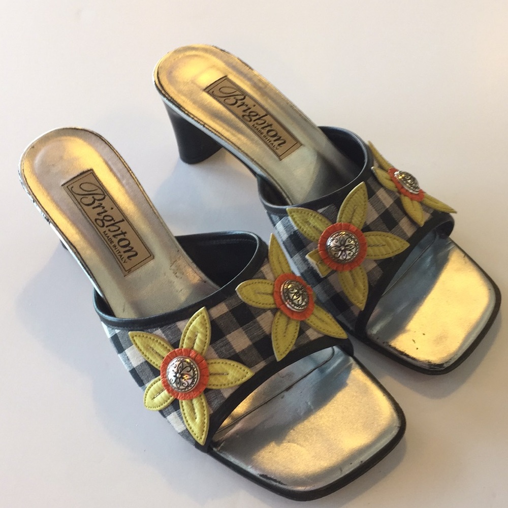 Vintage Gingham Daisy Square Toed Mule Sandal